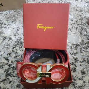 Salvatore Ferragamo Red and Gold Belt